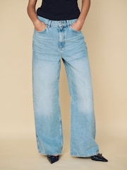 Mango Blue Low Waist 100% Cotton Wide Leg Jeans - Image 1 of 7