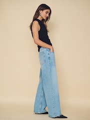 Mango Blue Low Waist 100% Cotton Wide Leg Jeans - Image 4 of 7