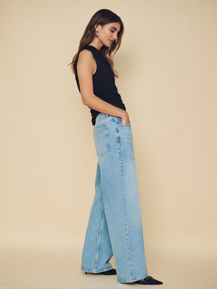 Mango Blue Low Waist 100% Cotton Wide Leg Jeans - Image 4 of 7