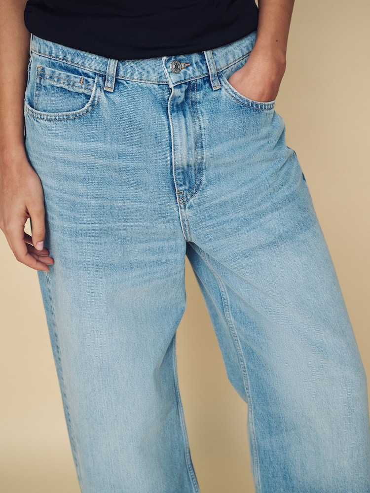Mango Blue Low Waist 100% Cotton Wide Leg Jeans - Image 5 of 7