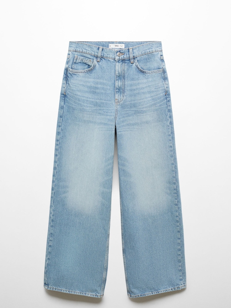 Mango Blue Low Waist 100% Cotton Wide Leg Jeans - Image 6 of 7