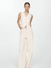Mango Cream 100% Cotton Wide Leg Jeans With Pockets - Image 1 of 7