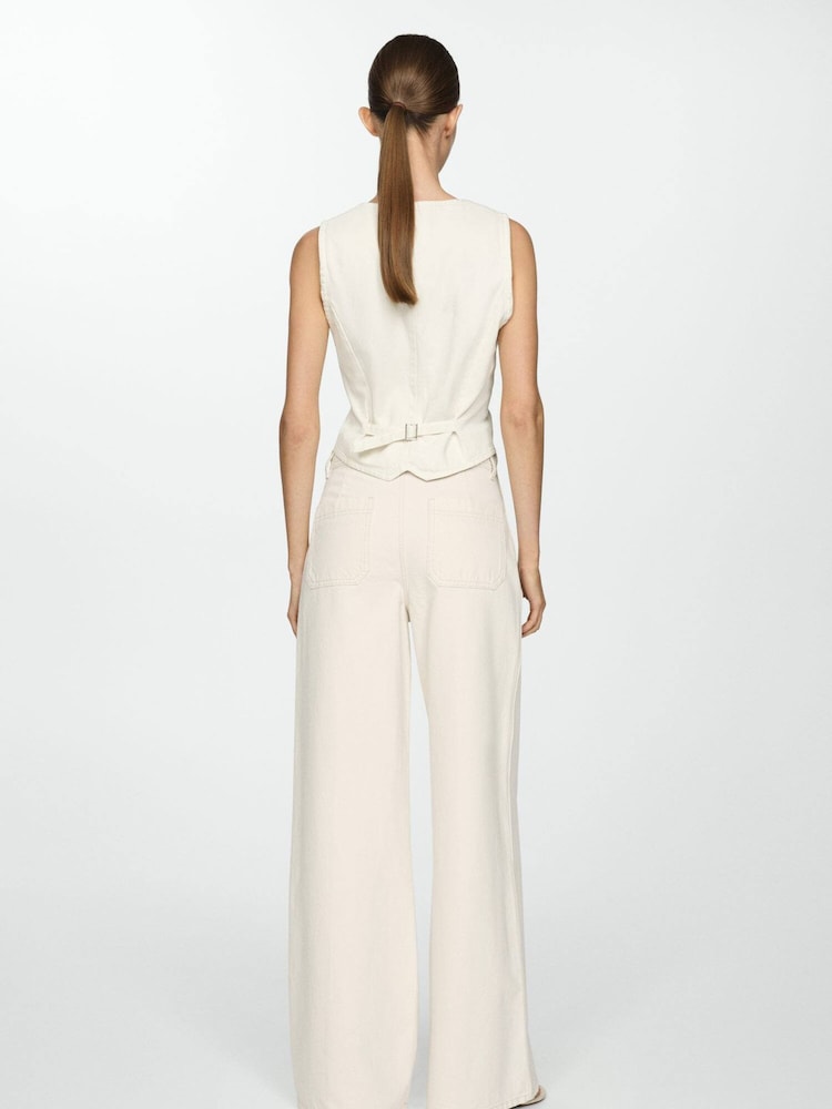 Mango Cream 100% Cotton Wide Leg Jeans With Pockets - Image 2 of 7