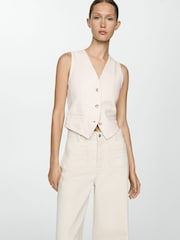 Mango Cream 100% Cotton Wide Leg Jeans With Pockets - Image 3 of 7