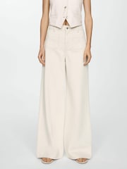 Mango Cream 100% Cotton Wide Leg Jeans With Pockets - Image 4 of 7