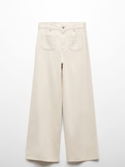 Mango Cream 100% Cotton Wide Leg Jeans With Pockets - Image 6 of 7