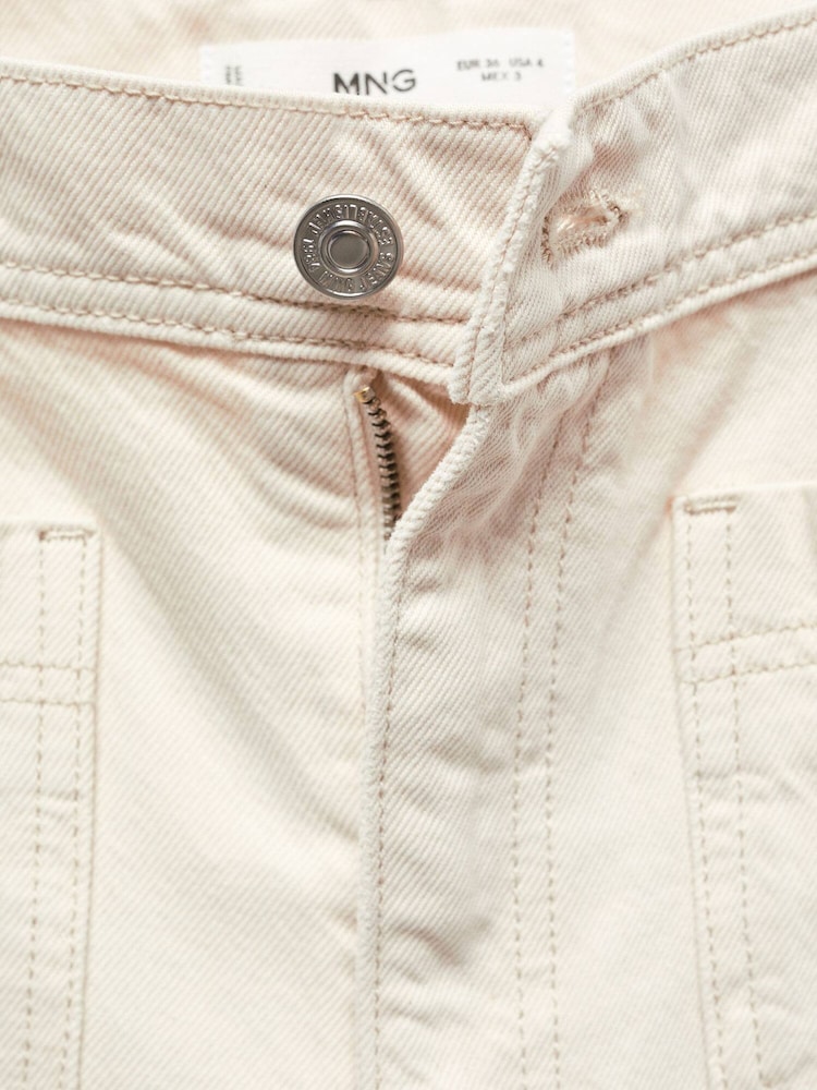 Mango Cream 100% Cotton Wide Leg Jeans With Pockets - Image 7 of 7