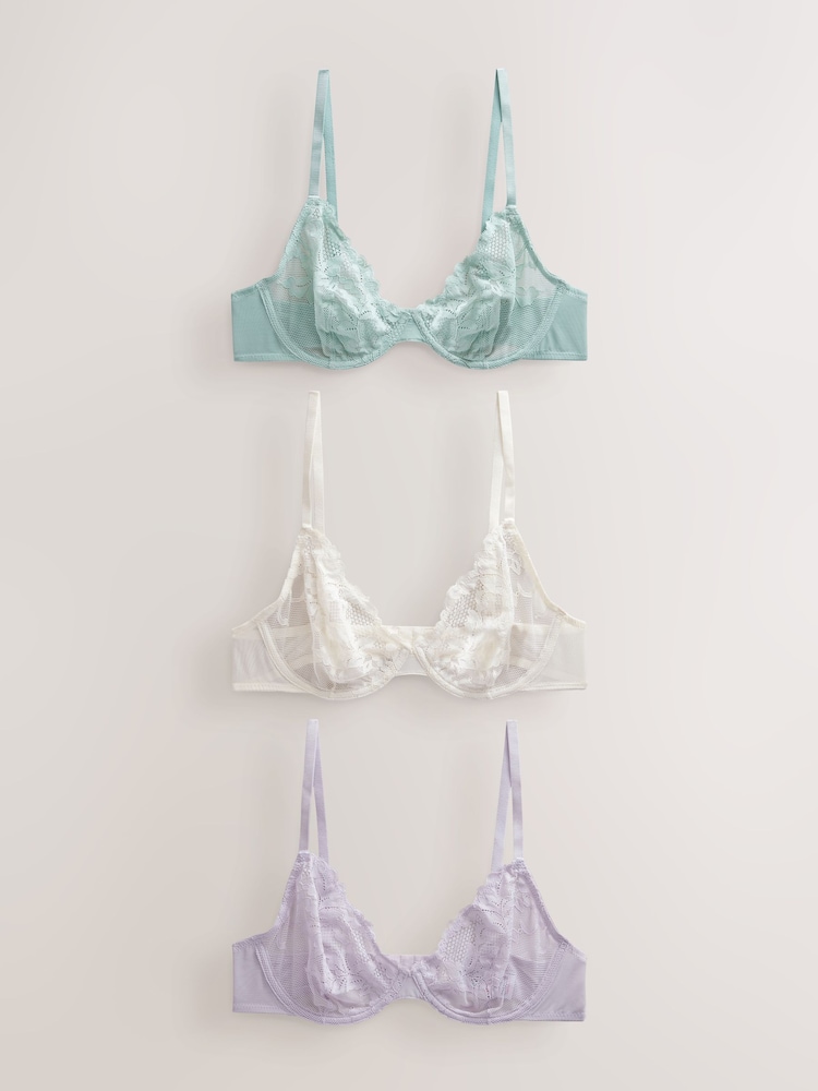 Menthe verte/Lilas/Cream - Lot de soutiens-gorge en dentelle 3 - Image 8 of 13