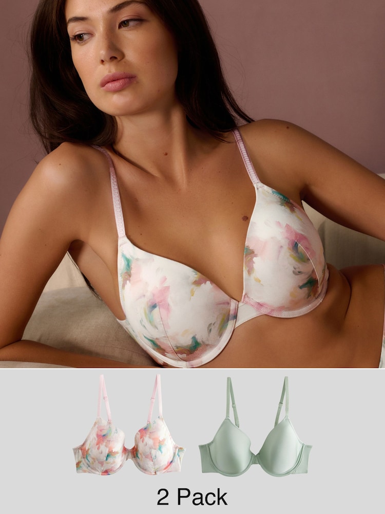 Print/Plain 2 Pack Light Pad Full Cup Smoothing Ultimate Comfort T-Shirt Bra A-E - Image 1 of 14