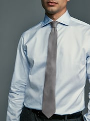 Grey Slim Textured Tie And Clip Set - Image 1 of 4