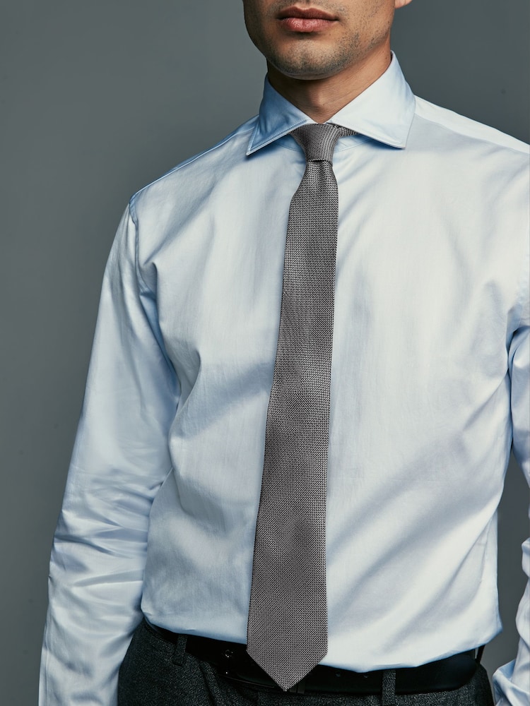 Grey Slim Textured Tie And Clip Set - Image 1 of 4