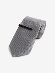 Grey Slim Textured Tie And Clip Set - Image 2 of 4