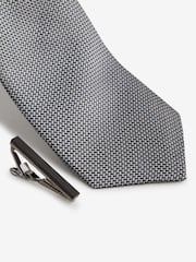 Grey Slim Textured Tie And Clip Set - Image 3 of 4
