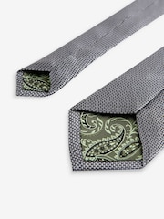 Grey Slim Textured Tie And Clip Set - Image 4 of 4