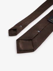 Chocolate Brown Silk Wool Herringbone Tie And Tie Clip - Image 3 of 3