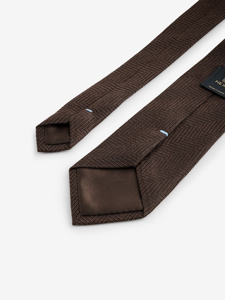 Chocolate Brown Silk Wool Herringbone Tie And Tie Clip - Image 3 of 3