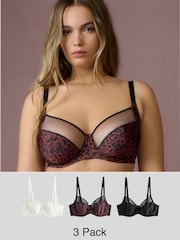 Print/Plain DD+ Non Pad Full Cup Bras 3 Pack with Side Support - Image 1 of 12