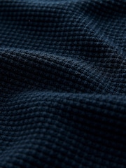 Navy Blue Regular Fit 100% Cotton Long Sleeve Textured Knit Quarter Zip Polo Shirt - Image 8 of 8
