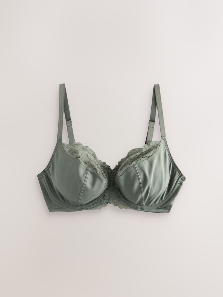 Crèmekleurig bloemen/khakigroen - DD+ Non Pad Wired Full Cup Microfibre Lace Bra - Image 6 of 9