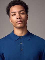 Blue Cobalt Regular Fit Knitted Long Sleeve Polo Shirt - Image 3 of 9