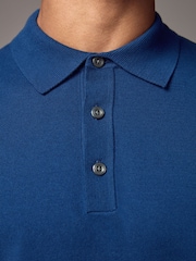 Blue Cobalt Regular Fit Knitted Long Sleeve Polo Shirt - Image 4 of 9