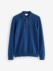 Blue Cobalt Regular Fit Knitted Long Sleeve Polo Shirt - Image 7 of 9