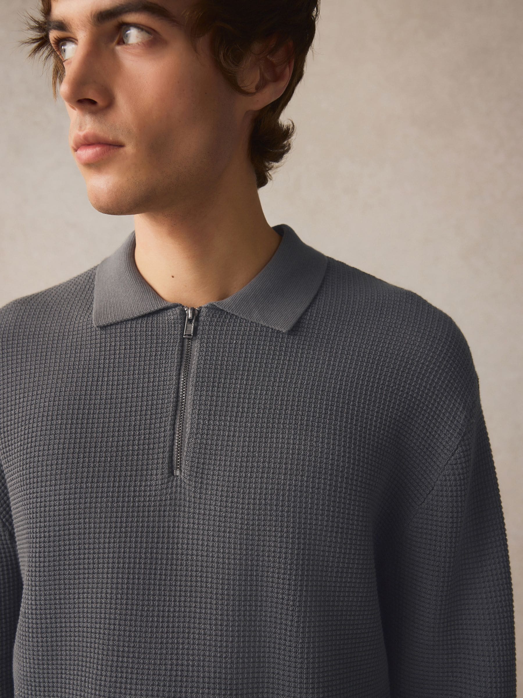RELAXED STRIPED LONG-SLEEVED POLO SHIRT - NAVY / STRIPED
