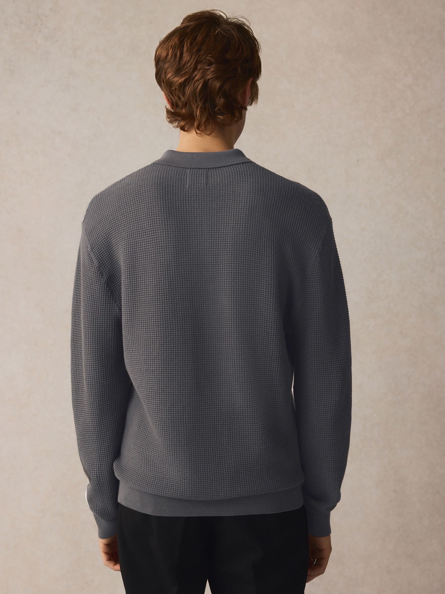 Buy Grey Regular Fit 100% Cotton Long Sleeve Textured Knit