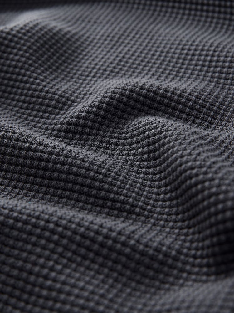 Grey Regular Fit 100% Cotton Long Sleeve Textured Knit Quarter Zip Polo Shirt - Image 7 of 8