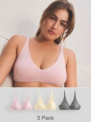 Yellow/Grey Non Pad Non Wire Cotton Blend Ultimate Comfort Bras 3 Pack - Image 1 of 12