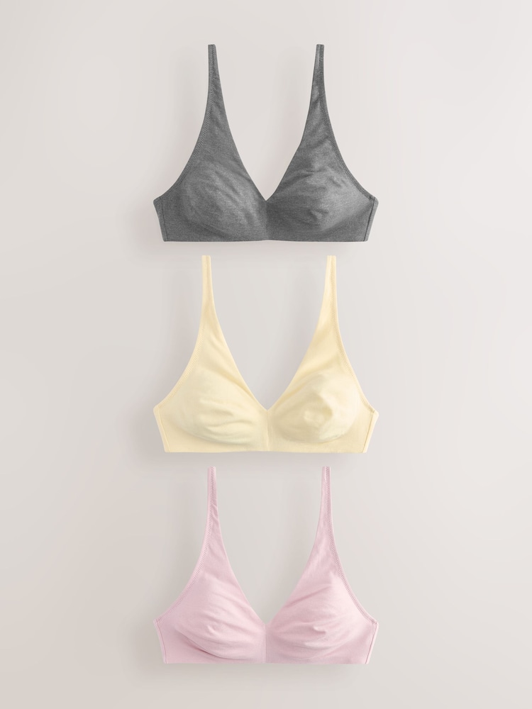 Yellow/Grey Non Pad Non Wire Cotton Blend Ultimate Comfort Bras 3 Pack - Image 7 of 12