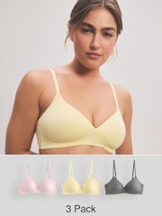 Yellow/Grey Pad Non Wire Cotton Blend Ultimate Comfort Bras 3 Pack - Image 1 of 12