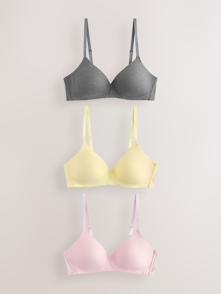 Yellow/Grey Pad Non Wire Cotton Blend Ultimate Comfort Bras 3 Pack - Image 6 of 12