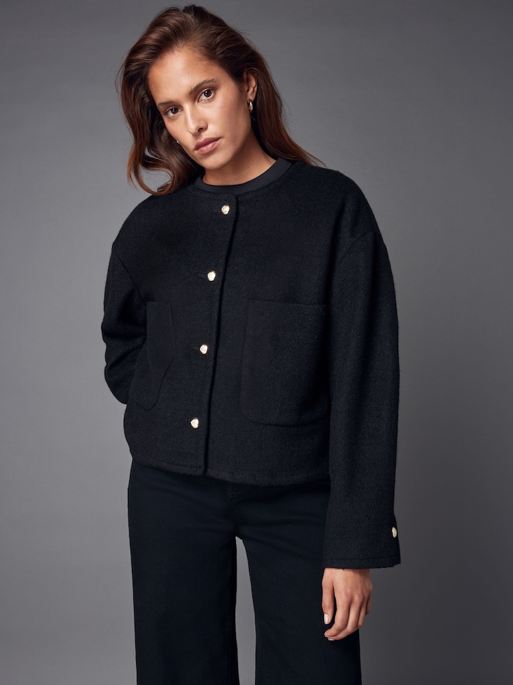 Black Textured Boucle Jacket With Wool - Image 1 of 6 Black Textured Boucle Jacket With Wool - Image 1 of 6