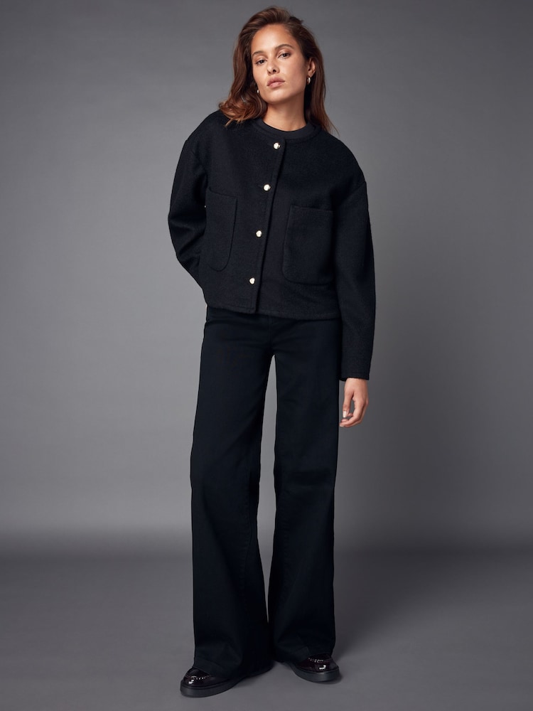 Black Textured Boucle Jacket With Wool - Image 2 of 6 Black Textured Boucle Jacket With Wool - Image 2 of 6