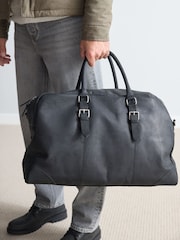 أسود - Signature Oily Leather Holdall Bag - صورة 2 من 8