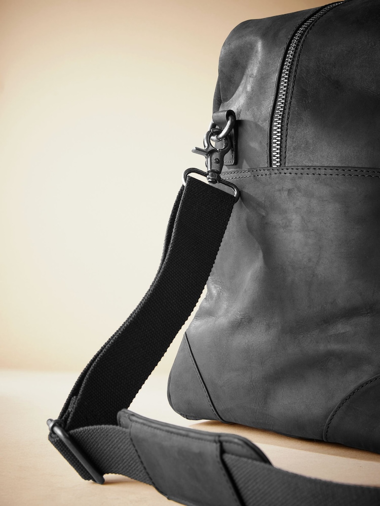 Zwart - Signature Oily Leather Holdall Bag - Image 6 of 8