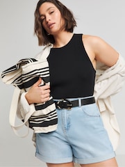 Simply Be Light Blue Mom Roll Hem Denim Shorts - Image 1 of 4