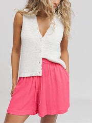 Simply Be Pink Tie Waist Crinkle Shorts - Image 3 of 4