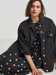Simply Be Black Spot Print Supersoft Pocket Midi Dress - Image 1 of 4