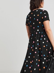 Simply Be Black Spot Print Supersoft Pocket Midi Dress - Image 2 of 4