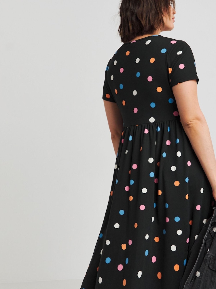 Simply Be Black Spot Print Supersoft Pocket Midi Dress - Image 2 of 4