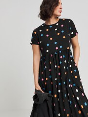 Simply Be Black Spot Print Supersoft Pocket Midi Dress - Image 3 of 4