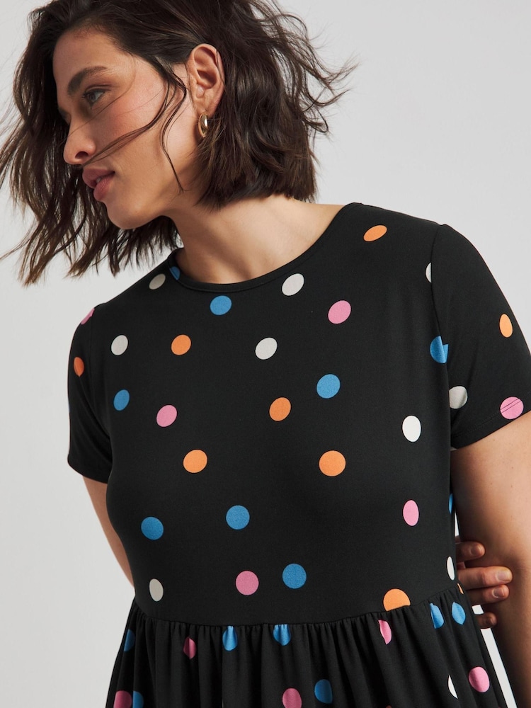 Simply Be Black Spot Print Supersoft Pocket Midi Dress - Image 4 of 4