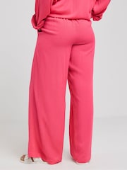 Розовый - Simply Be Tie Waist Crinkle Wide Leg Trousers - Изображение 3 из 4