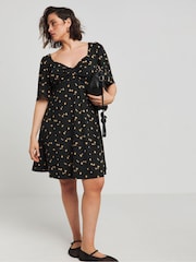 Simply Be Black Supersoft Knot Front Skater Dress - Image 1 of 4