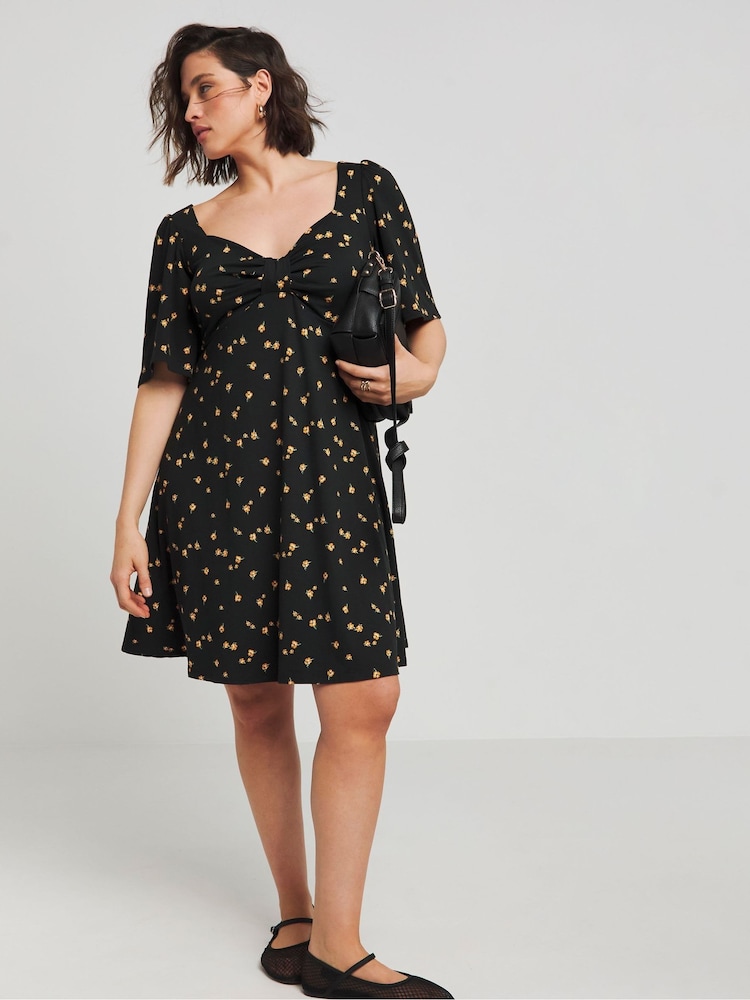 Simply Be Black Supersoft Knot Front Skater Dress - Image 1 of 4