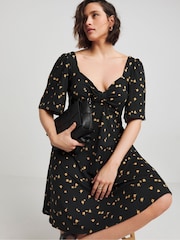 Simply Be Black Supersoft Knot Front Skater Dress - Image 3 of 4