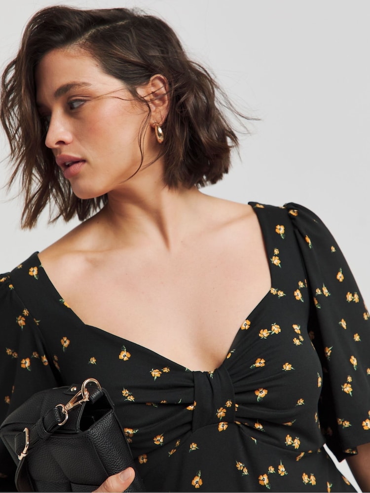 Simply Be Black Supersoft Knot Front Skater Dress - Image 4 of 4