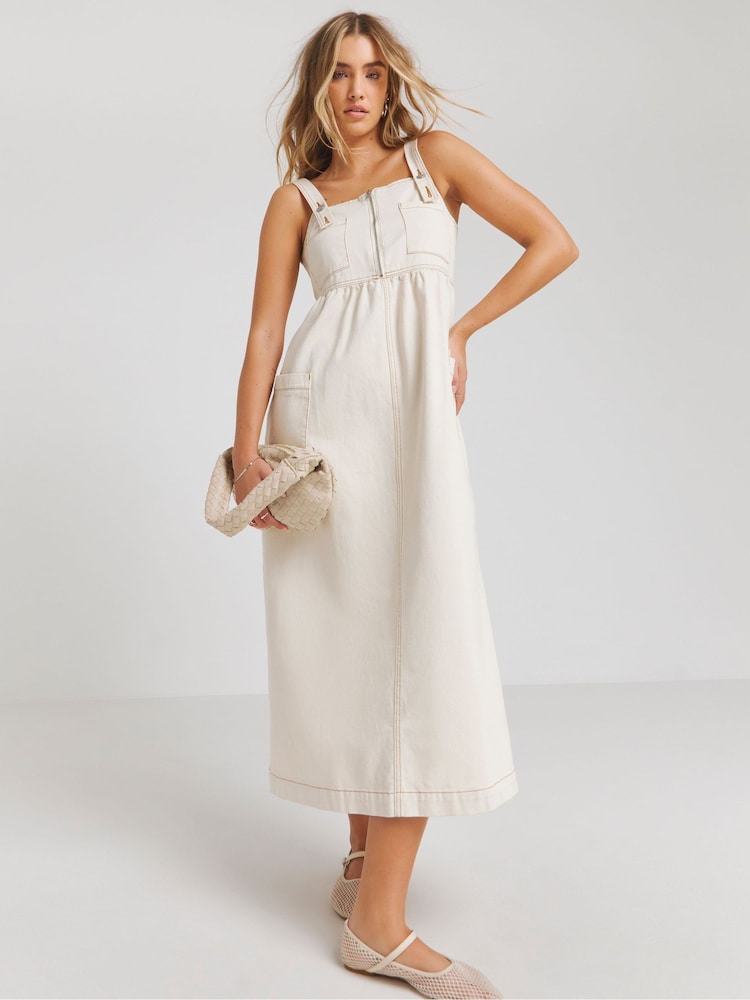 Simply Be Natural Midaxi Pocket Detail 100% Cotton Apron Dress - Image 1 of 4 Simply Be Natural Midaxi Pocket Detail 100% Cotton Apron Dress - Image 1 of 4